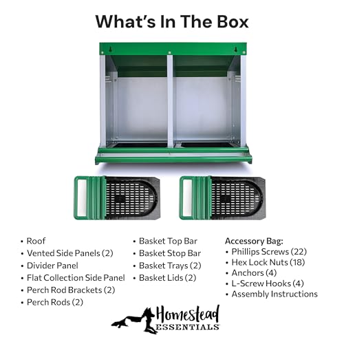 2-Compartment Reverse Roll Away Chicken Nesting Box for 10 Hens, Classic | Exterior Egg Collection, Clean & Protected Eggs, Removable & Washable Trays, Weatherproof Galvanized Steel, Well Ventilated