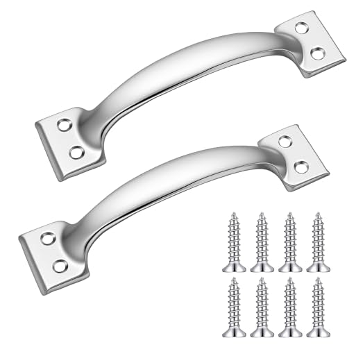 2Pcs V171 6-1/2" Gate Handle,Silver 5.5 Inch White Barn Door Handles | Metal Gate Pull Screen Doors Handles Stainless Steel White Screen Door Handle with Screws - color: Silver