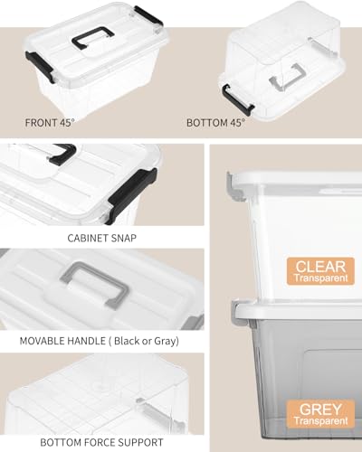 NUMIFUN 7Qt Clear Plastic Storage Bins with Lids,Transparent Design,6 Pack | Stackable organizing totes with buckle latches & handles.Dust-proof clear design for home,office & pantry space saving - color: Clear