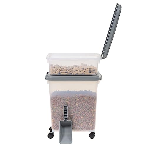 Amazon Basics 3-Piece Airtight Pet Food Storage Container Combo with Scoop, BPA Free, Removable Wheels, 33 QT + 12 QT - size: 45 QT (33 QT + 12 QT)