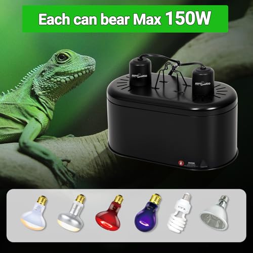 REPTI ZOO Dual Reptile Light Fixture for Reptile Dome UVB Lamp Fixture Dual Reptile Reflector Dome Lamp Cap Combo Integration Design Heat Lighting (Pack of 2) - size: 1 Count (Pack of 2)