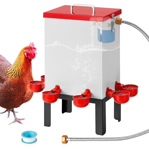 2.6 Gal Automatic Chicken Waterer Stainless Steel Poultry Water Dispenser with Stand, Auto Filling Chicken Watering Systerm