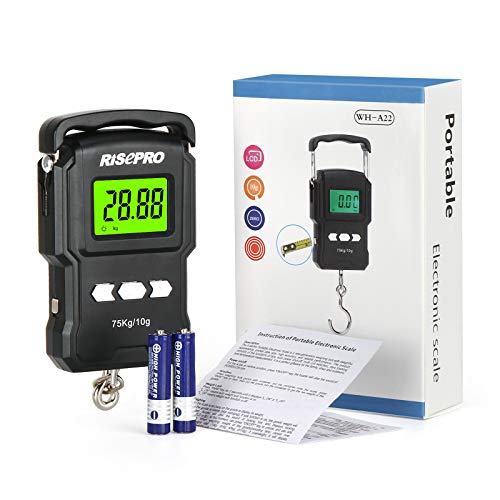 RISEPRO® 75Kg / 165Lb Digital Fish Scale with 39 Inch Ruler Electronic Luggage Balance Fishing Postal Hanging Hook Scale WHA08