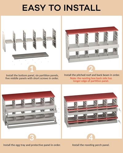 10-Compartment Chicken Nesting Box, Heavy Duty Galvanized Steel Poultry Nest Box, Wall Mount/Freestanding Design for Hens, Ducks, Backyard Homesteads & Farm Use, Red, with 10 Eggs, No Stand - color: Red, size: 10 Room&eggs