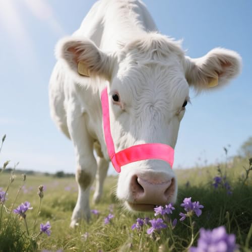 Cow Halter Cattle Halters Calf Halter with Leading Rope，Adjustable Nylon Livestock Cattle Halter，for Miniature Horse Donkey Goat Foal (Pink, Medium) - color: Pink, size: Medium