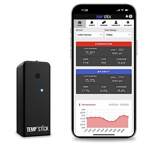 Temp Stick Remote WiFi Temperature & Humidity Sensor, Data Logger. No Subscription. 24/7 Monitor, Unlimited Text, App & Email Alerts. Made in America. Use with Alexa, IFTTT. Monitor Anywhere, Anytime - color: Black