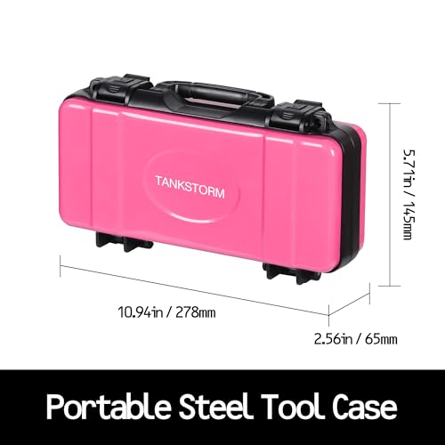 11" Pink Metal Tool Box, Portable Steel Tool Case with Secure Latch & Handle, Empty Storage Organizer for Home DIY & Small Tools - color: Pink