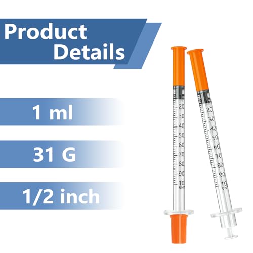 1ml 31G 1/2" (12.7mm) Lab Syrings, Individually Wrapped, Pack of 100 - size: 1ml 31G 1/2 Inch