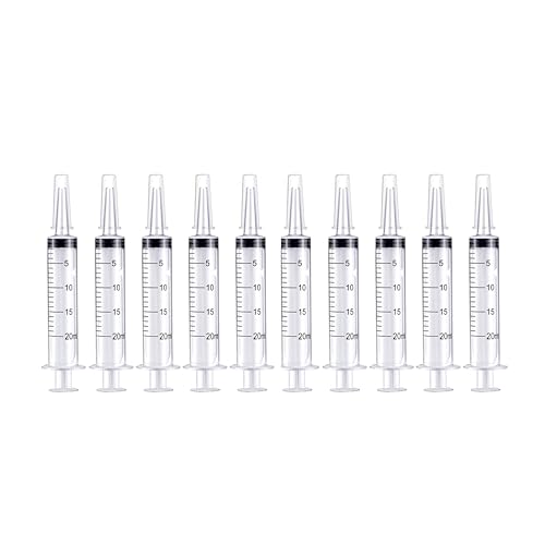 10 Pack 20ml Syringe for Liquid Without Needle,Syringe with Cap,Individually Wrapped,Measurement for Scientific Labs,Measuring Liquids,Pet Feeding,Oil or Glue Applicator (A 10 Pack 20ml) Straight Mouth - size: A 10 Pack 20ml