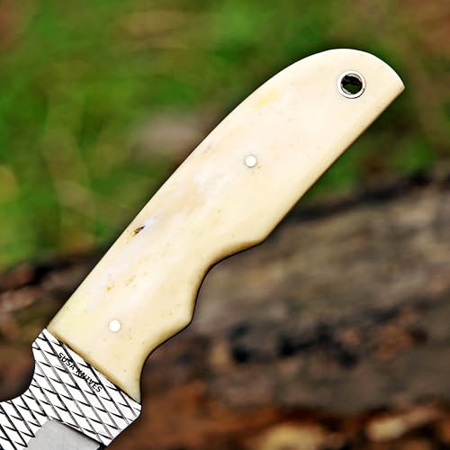 Custom Handmade 7'' fixed blade hoof rasp Hawkbill fixed blade Knife Electricians Knife Lineman’s Hawkbill knife, with pancake leather sheath (BONE) - color: BONE