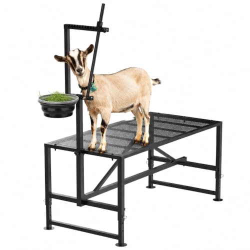 Goat Milking Stand with Feed Bin, 400LBs Goat Stand for Sheep Trimming and Milking, Hoof Trimming Stand Adjustable Size for Pygmy, Dwarf Goats, Iron Black - color: Black, size: M-35*18 Inch