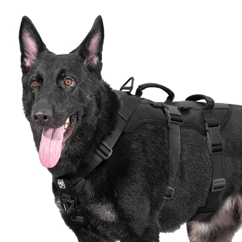 OneTigris Escape Proof Dog Harness, No Pull Dog Harness with Handles, Tactical Multi-Use Support Dogs Harnes for Large Dogs Everyday Wear Walking Hiking Training (Black, X-Large) - color: Black, size: X-Large