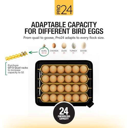 Hatching Time Pro24 Automatic Egg Incubator for Hatching Eggs – Digital Chicken Egg Incubator, Humidity Display, Auto Turner & LED Candler | Hatches 24 Chicken Eggs, Fits Quail, Duck, Turkey, Goose