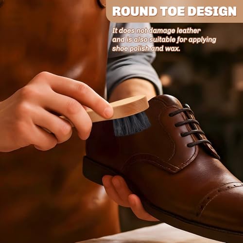 4 Pcs Horsehair Shine Shoes Brush Kit Polish Dauber Applicators Cleaning Leather Shoes Boots Care Brushes Suede Cleaner Brush with Microfiber Shoe Cloth(Wooden Handle B) - style: Wooden Handle B
