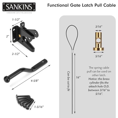 Self Locking Gate Latch for Wooden Fence with Spring Cable Pull, 1pcs | Automatic vinyl gate latch, post mount automatic gravity fence latches for pool/garden/shed - size: With Spring-loaded pull cord