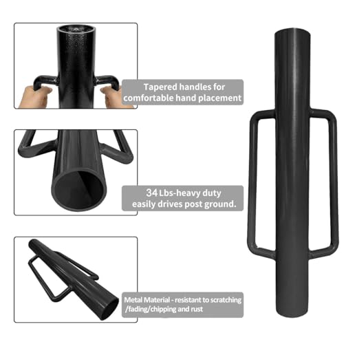 Fence Post Driver-34lb T Post Driver with Handles,Heavy Duty Post Pounder,Fence Stake Hammer,Metal Fence Post Hole Digger, Post Rammer for Installing Fences or Wooden Post