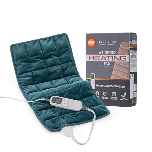 Berkshire Blanket Weighted Heating Pad - 12"x24" Electric Heat Wrap with 10 Heat Settings & Auto Shut Off - Soothing Heat Wrap for Back, Neck, Shoulders, Legs, Abdomen - Machine Washable & Portable - color: Zenith Teal, size: 12" x 24"