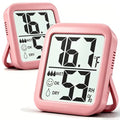 Antonki 2 Pack Room Thermometer Indoor Hygrometer | Monitor Temperature & Humidity, Accurate, Fast Read, Easy To View, Magnetic/Kickstand/Hanging, ℉/℃, w/ Battery, Compact - color: 2 Pcs* Pink