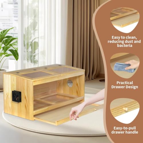Large Wooden Chicken Brooder Box, Upgraded Drawer Manure Separation, Up to 30 Chicks, All-in-One Brooder with Heating Lamps, Ventilation Fan, Cleaning Tools and Thermometer, 31.5" × 15.7" × 19.6"