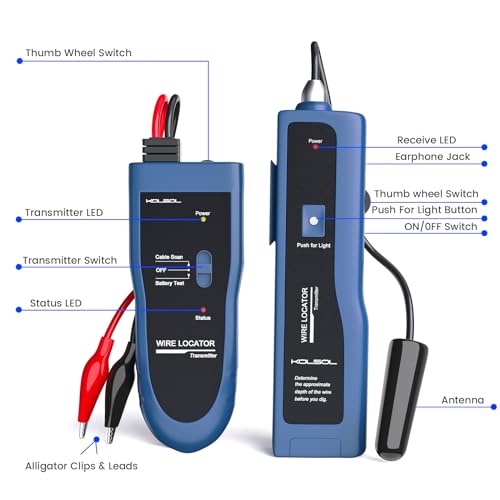 Underground Wire Locator, Cable Tester F02 Pro for Locate Wires, Locate Control Wires Cables Pet Fence Wires, up to 3 Feet Deep 1640 Feet Length, Equiped with Rechargeable 1100mAh Battery - color: Blue