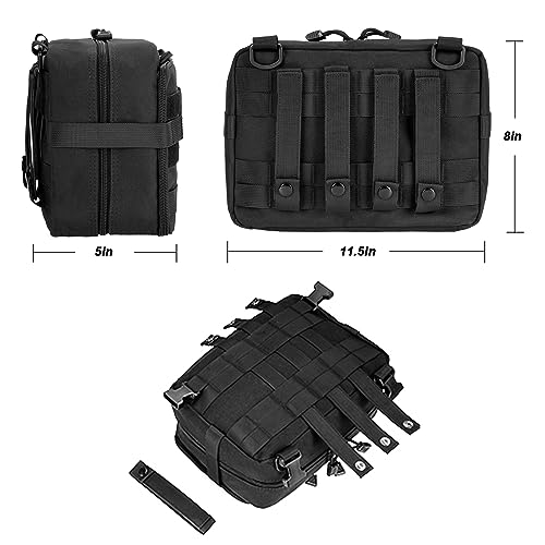 Jueachy Tactical Molle Pouch Large Admin Bag Utility Tool Pouches Molle Attachment EDC Pouches Expandable Molle Accessories Organizer Medical Pocket U.S.A Patch Included - color: Black