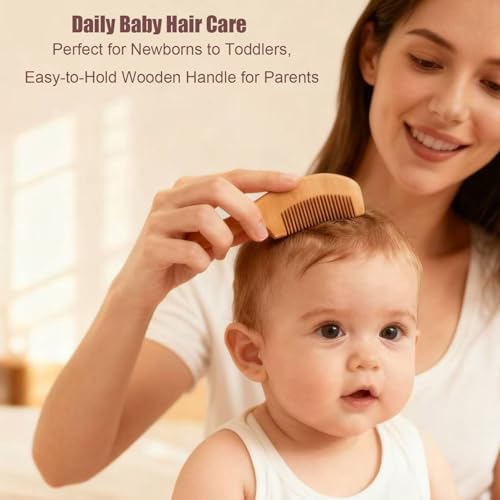 6 Piece Baby Hair Brush & Comb Set, Natural Bamboo & Goat Bristle for Cradle Cap Care, Newborn to Toddler Grooming Kit with Silicone Scrubbers for Scalp Massage