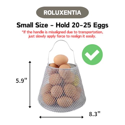 Collapsible Round Egg Basket - Metal Wire Storage with Handles, Perfect for Hanging & Family Farm Gathering - Golden Basket for Chicken Farm, Holds 20-25 eggs