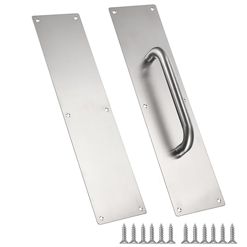 Sumnacon 1 Set 16" Stainess Steel Door Handle Pull Push, Silver | Heavy Duty Gate Handle Bar for Home/Office/Warehouse/Public,Suitable of Wooden/Composite Door with Screws,Brushed - color: Silver