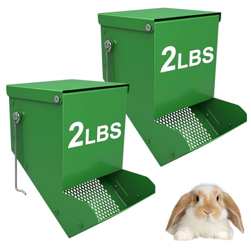 2 Packs Hay Feeder Rabbit, Metal Small Animal Feeder with Lid & Mesh Bottom, 4.7 Inch 2 LBS Capacity, Gravity Food Dispenser for Guinea Pigs Chinchillas, Cage or Outdoor Use, Green - size: 4.7 Inch (2Pcs)