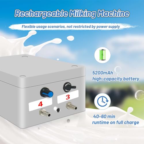 Cow Milking Machine, 14 L Milker Machine, Rechargeable Cow Milker Machine with Portable Vacuum Pump, Check Valve Design with Food-Grade Silicone Hose