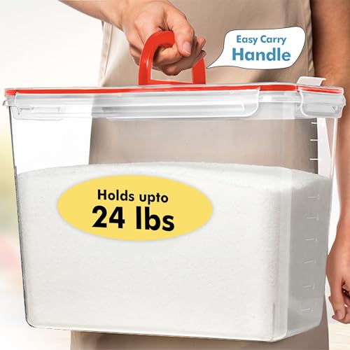 Shazo 2 PC (11L | 372 oz) Flour Sugar Storage Containers with Spout Lid & Easy Carry Handle - BPA Free Extra Large Airtight Food Storage Containers with Lids - Rice Canisters Sets for Kitchen & Pantry - color: Red