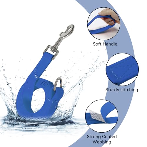 Waterproof Dog Leash, 5/6 FT Durable Odor-Proof Dog Leashes with Strong Metal Hooks Fits Small Medium or Large Dogs (Blue, 6FT - 1 inch Width) - color: Blue, size: 6FT - 1 inch Width