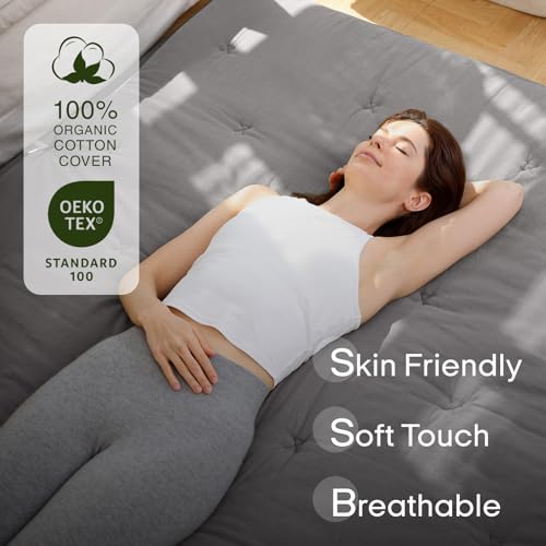 ZonLi Japanese Floor Futon Mattress 100% Cotton Cover Foldable Portable | 75" x 54" Full Size 2.5" Thick Tatami Mat Sleeping Pad, Roll Up Floor Lounger Bed for Guest, Dormitory, Camping & Travel - color: Grey, size: Full(75"L x 54"W x 2.5"Th)