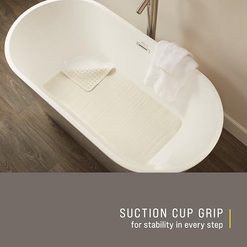 Rubbermaid Commercial Products Bath Tub and Shower Mat, 36-Inch X 18-Inch, White, Extra Long, Machine Washable, Safti-Grip Non-Slip Bathroom Mat with Suction Cups for Home/Hotel/Shower/Bathtub - size: X-Large