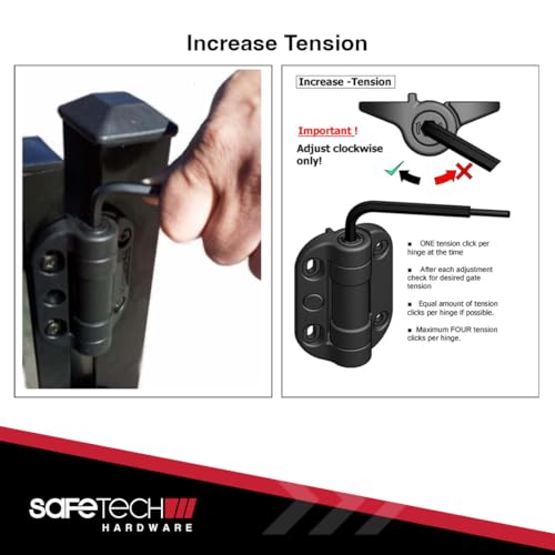 Safetech Hardware TopKlik Self Closing Gate Hinges | Self-Aligning Heavy Duty Spring Hinges | Adjustable Tension | Pool Safety Hinges | Any Square Post, Aluminum Gates | Swing Close 90bs SHG-90L Black - color: Black, size: TOPKLIK