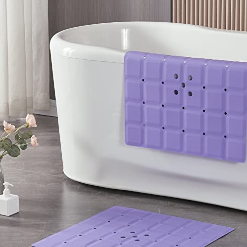 Webos Shower Mat for Textured Surface：Silicone Non Slip Shower Mat Without Suction Cups Foldable - Square Bath Mat for Reglazed Tub Textured Shower Floor (Purple, 21x21) - color: Purple