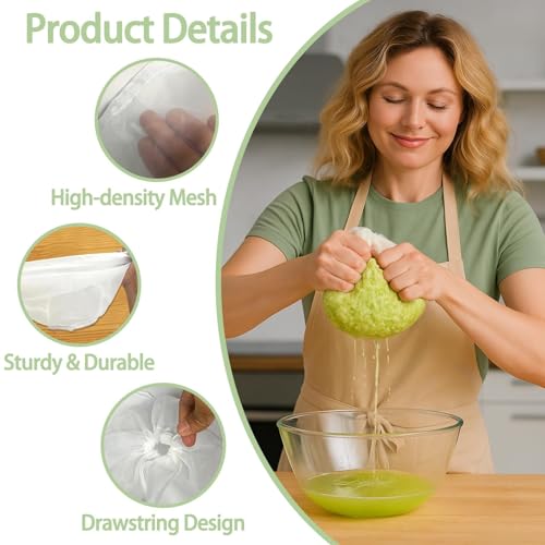 6 Pack Reusable Nylon Mesh Strainer Bags, Bowl-shaped reusable nylon cheese cloth filter bag, fine mesh multi-purpose food filter, suitable for vegetable, nut milk, juice, soy milk