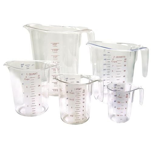 Winco 1 qt Clear 5 Piece Plastic Measuring Cup Set | Dishwasher safe, BPA-free, Stackable design, Heat resistant, Measuring, baking, or food-preparation - size: 5 Piece Set