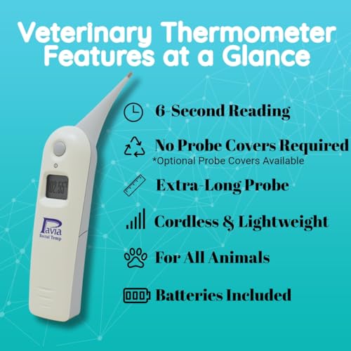 Pavia Pet Health Bundle | Veterinary Thermometer (6-Second Accurate Readings) + Power Pads Anti-Lick Wound Care | for Dogs, Cats & Horses | Essential Care Kit