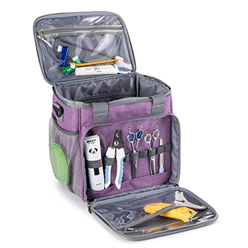 Pet Grooming Bag, Dog Grooming Supplies Organizer Tote Bag, Perfect for Pet Grooming Tool Kit Accessories-Purple - color: Purple