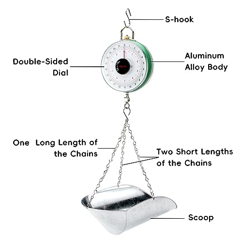 Tada 22LBS Double-Sided Dial Mechanical Hanging Scale with Scoop/Chain for Farm, Kitchen Food and Produce Weighing | Scoop/Chain for Farm, Kitchen Food and Produce Weighing