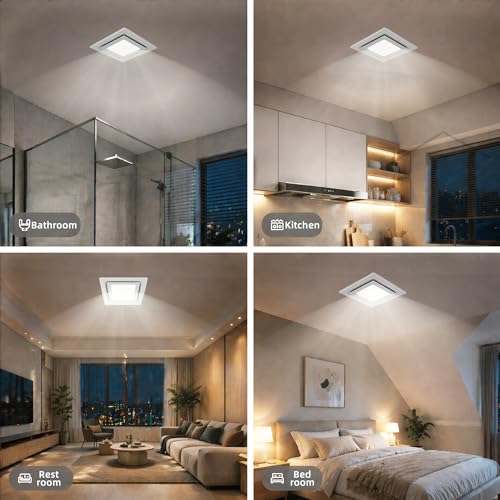 8 * 8" Bathroom Exhaust Fan with Led Lights, 125 CFM Whisper 1.0 sone, 8"x8" Opening, 9.3" Housing Ceiling Vent, Extractor for Ventilation, Garage, Basement, Kitchen - size: 8“ openning with Led