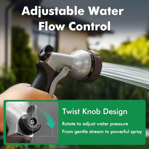 RESTMO Garden Hose Nozzle, Heavy Duty Metal Water Hose Nozzle with 7 Adjustable Spray Patterns, High Pressure Hand Sprayer with Flow Control, Best for Watering Plant & Lawn, Washing Car & Pet, Brown - color: Brown