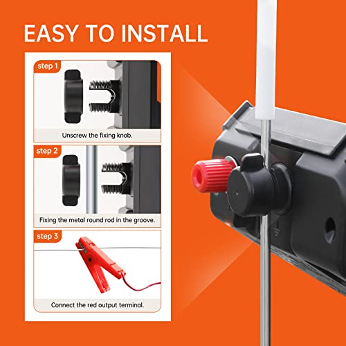 S65 0.065J Solar Electric Fence, 2 Miles Solar Fence Charger for Preventing Bears, Raccoons, Skunks Intruding, Solar Electric Fence Charger with Grounding Rod