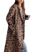 Womens Leopard Long Wool Trench Coat Notched Lapel Double Breasted Pea Coat Winter Warm Overcoat - color: Leopard, size: Large