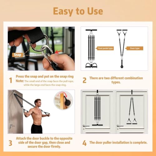 Pedal Resistance Band with Handle, Aturien Adjustable Powerful 4-Tube Elastic Bands for Exercise, Multifunctional Foot Pedal Puller, Home Workout Equipment for Legs Arms Abs - color: BLack