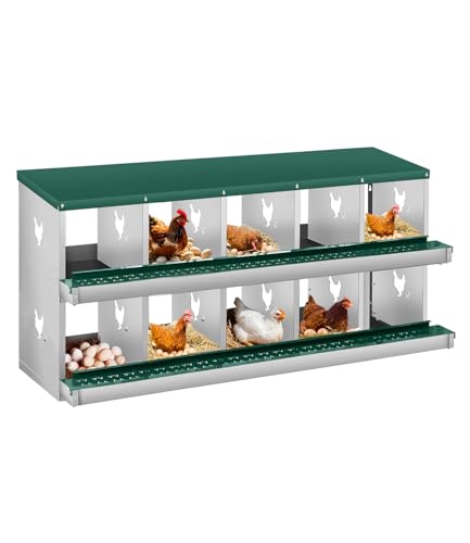 Garvee Chicken Nesting Box, 10 Compartment Metal Nesting Box | Wall Mount Chicken Nesting Boxes for Laying Eggs,Easy Egg Collection,10 Room Nest Boxes for Chickens - color: Red, size: Green 10 Compartment