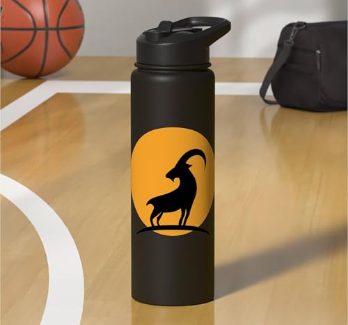 Sunset Wild Goat Capricorn Lover Gift Adult Men Women Kids Stainless Steel Insulated Water Bottle - color: Black