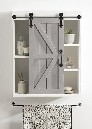 Kate and Laurel Cates Rustic Wall Cabinet; 22 x 28; White and Gray; Farmhouse Wall-Mounted Storage Cabinet - color: White/Gray