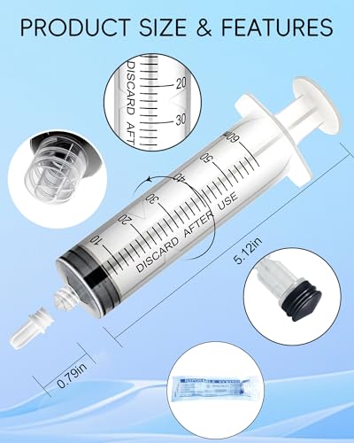 60ml Luer Lock Syringe without Needle - 60cc Plastic Syringes, Sterile, Individually Sealed, Pack of 30 - size: 60ML